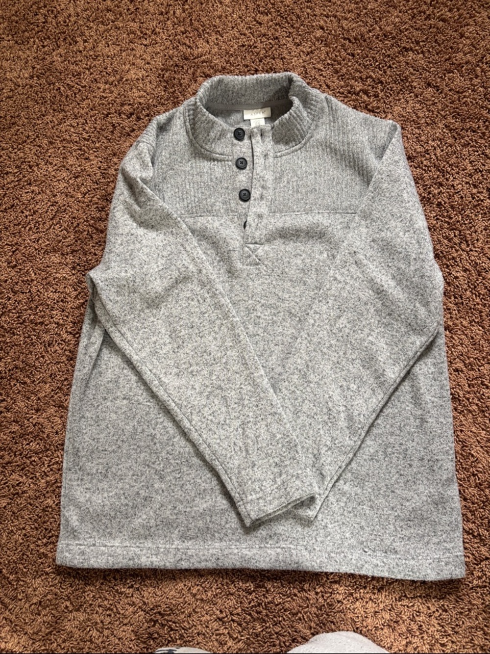 Men's Zip-Neck Heather Gray Button Pullover Sweater
